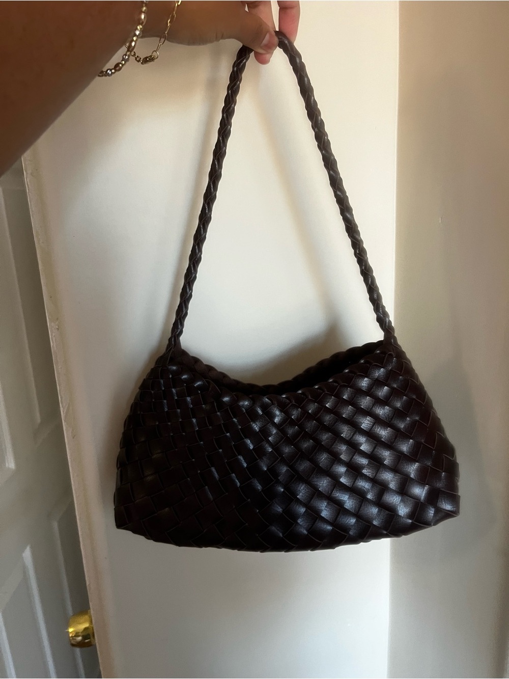 Woven Shoulder Hobo Bag - Dark Brown